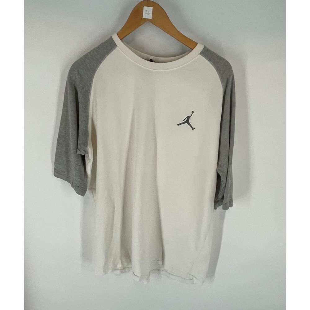 VTG Nike Air Jordan 3/4 Raglan Sleeve Jumpman Baseball T-Shirt White Gray XL